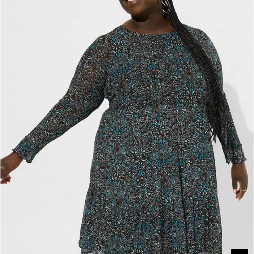 Torrid Ruffled Mini Dress - Mesh Floral Black